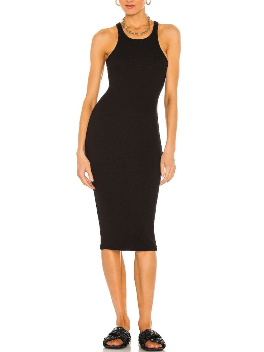 LNA Skinny Racer Black Midi Dress Size Small Bodycon Revolve
